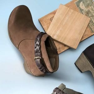 Dansko Michelle Brown Leather Braided Buckle Boot size 39